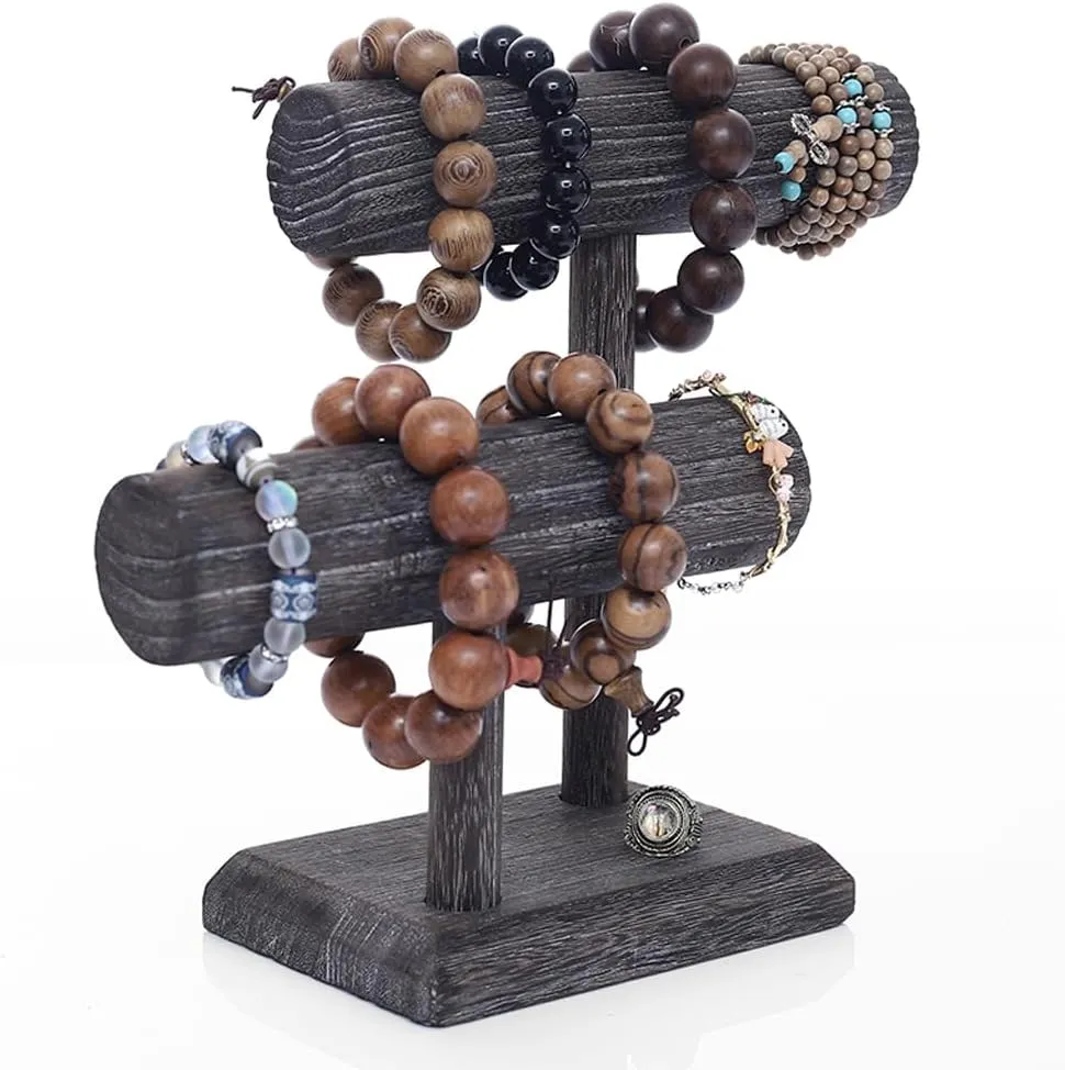 Bracelets Rings And Watches On Desk Tabletop Vanity Storage Tabletop Bracelet T Bar Tree mechanically doorknob regulation feathery Holder Wooden Jewelry Display Rack$ Small Footprint Storage Necklaces 