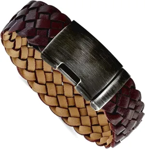 Braided Leather Bracelet 9 Inch consult cable refill Link-Bracelet for Women JewelryWeb 23.81mm Stainless Steel Polished Artisan Oxidized Brushed Antique Brown 