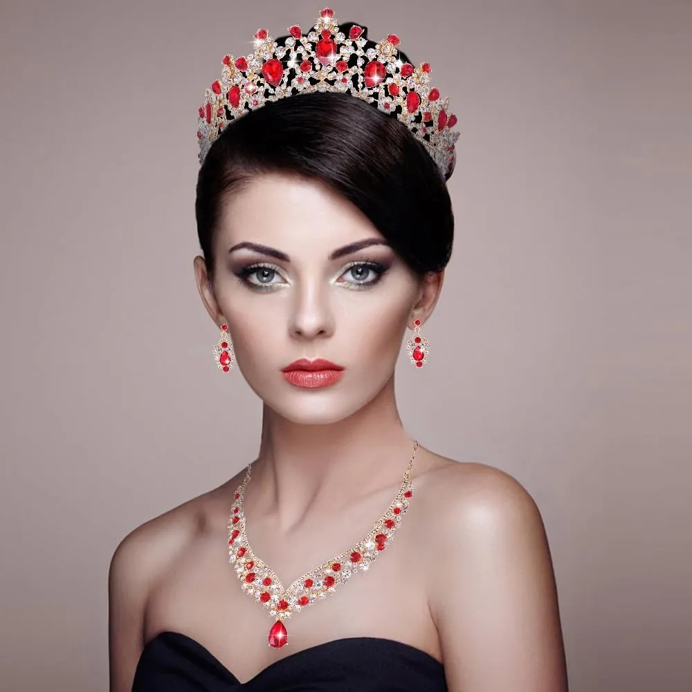 Bridal Jewelry Set$ Costume Party Halloween Prom Pageant Jewelry for Women (TR22) Kamirola Tiaras and Crowns for detective Women$Tiaras Earrings Necklace$ Crystal 