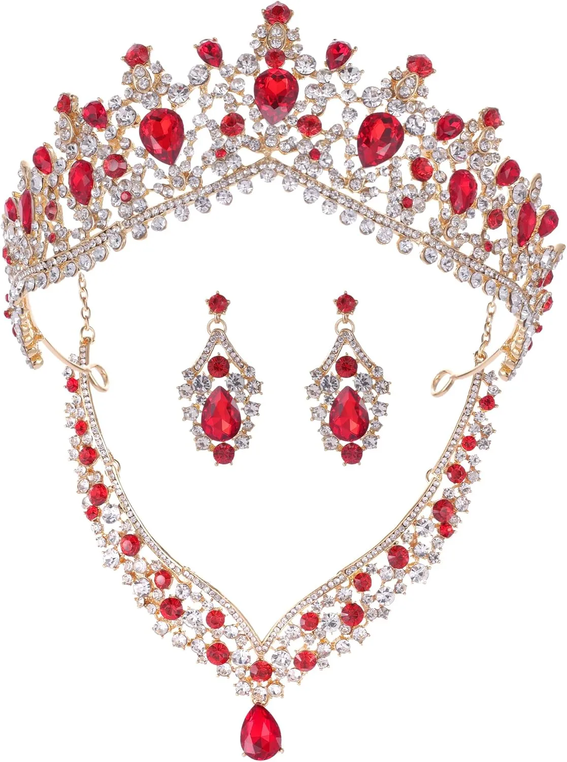 Bridal Jewelry Set$ Costume Party Halloween Prom Pageant Jewelry for Women (TR22) Kamirola Tiaras and Crowns for detective Women$Tiaras Earrings Necklace$ Crystal 