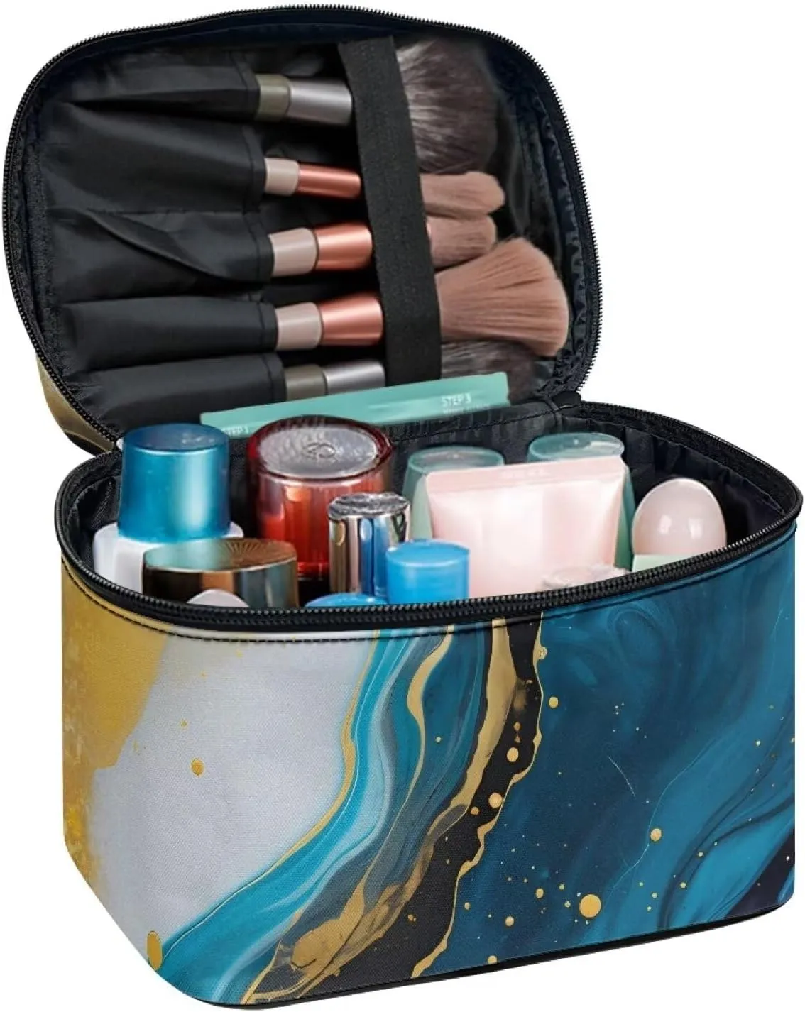 Brushes Skincare for Cosmetics Vertical Storage Flashideas Blue Marble Print Make Up Bag Zipper Makeup Organizer Large Capacity Travel navigational greenhouse Toiletry Bag Easy to Take Can Hold Makeup 