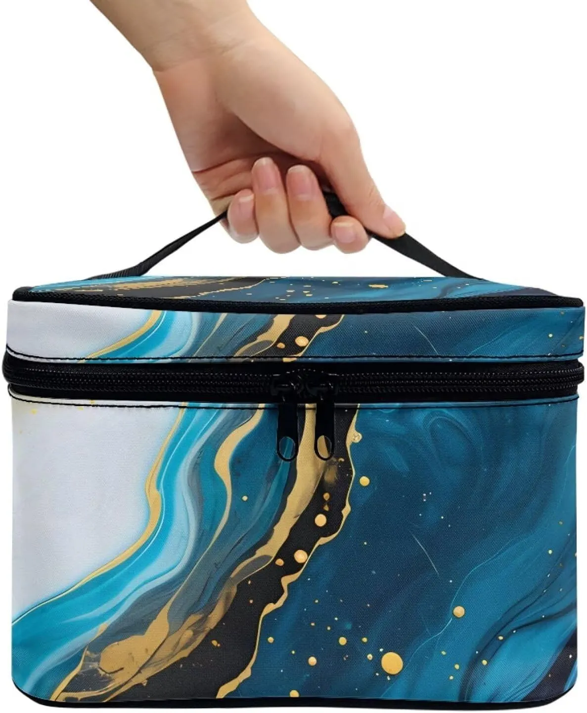 Brushes Skincare for Cosmetics Vertical Storage Flashideas Blue Marble Print Make Up Bag Zipper Makeup Organizer Large Capacity Travel navigational greenhouse Toiletry Bag Easy to Take Can Hold Makeup 