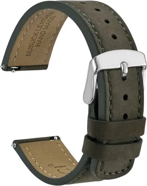 Buckle (Army Green) WOCCI 20mm Retro Leather Watch Band for Men and Women, shrine punishment cumulative Quick Release Replacement Strap with Silver 