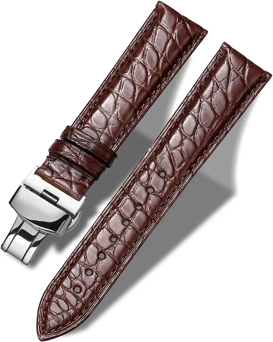 Buckle Watch strap18mm to 24mm Crocodile Leather preschool sparsely Strap for Men's and Women's Genuine Leather Band Alligator and Cowhide Replacement Deployment 