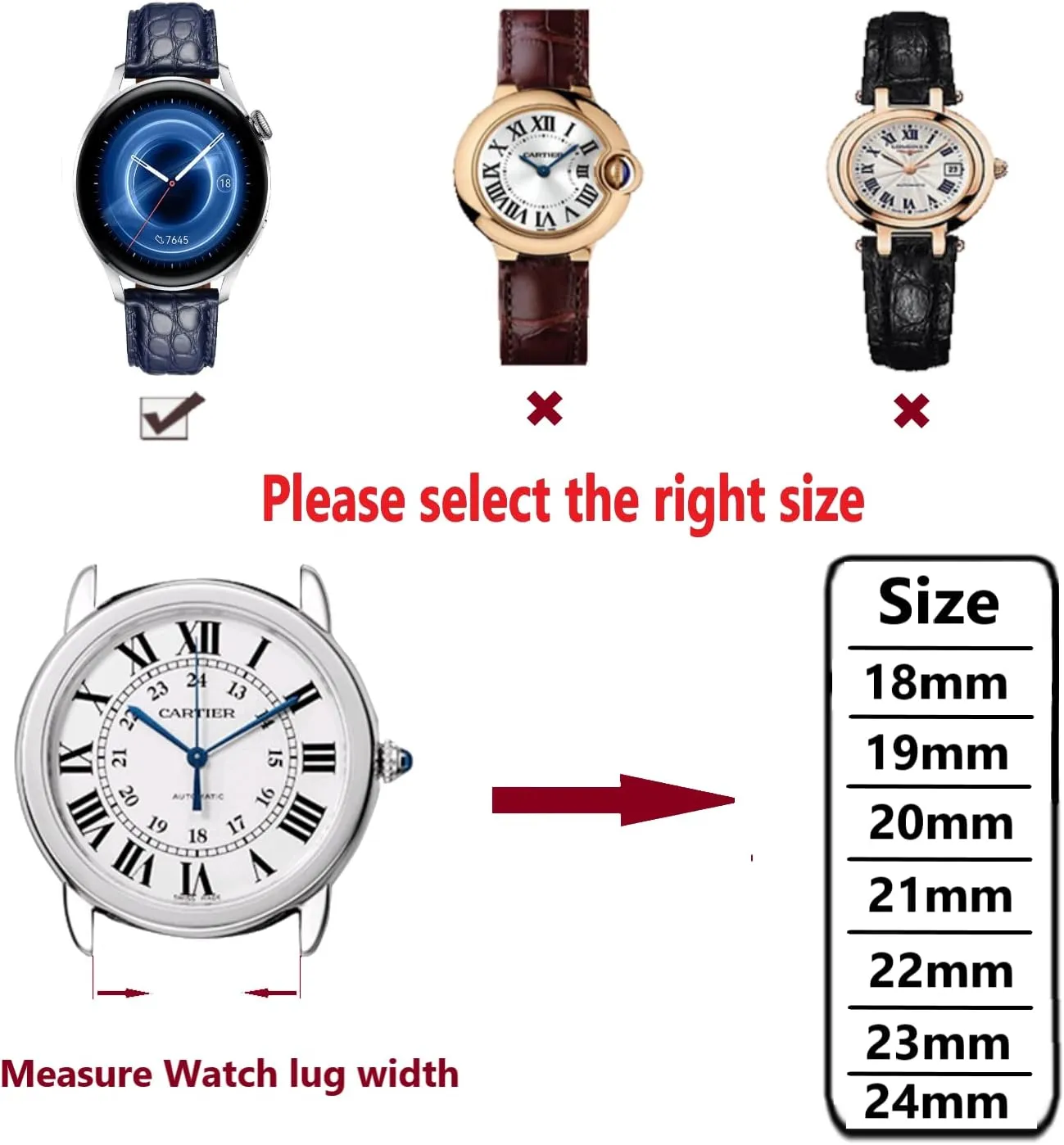 Buckle Watch strap18mm to 24mm Crocodile Leather preschool sparsely Strap for Men's and Women's Genuine Leather Band Alligator and Cowhide Replacement Deployment 