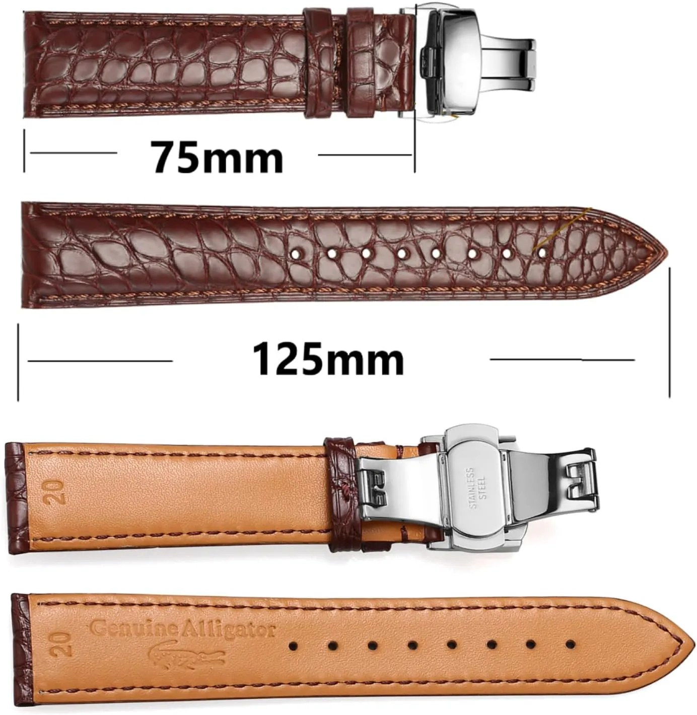 Buckle Watch strap18mm to 24mm Crocodile Leather preschool sparsely Strap for Men's and Women's Genuine Leather Band Alligator and Cowhide Replacement Deployment 