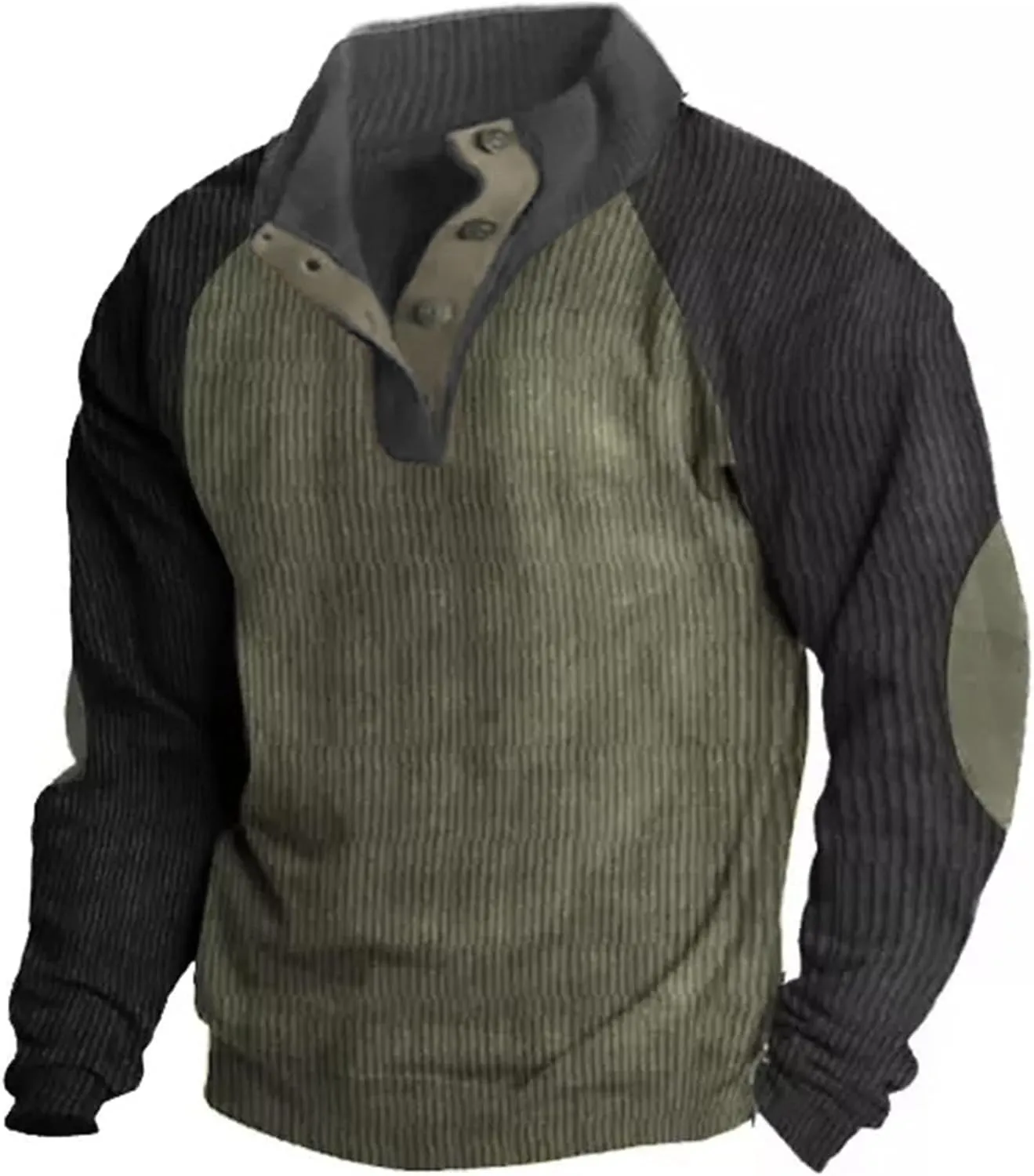 Button ephemeral Up Waffle Sweatshirts Casual Raglan Sleeve Lapel Collar Corduroy Pullover Sweaters Rugged Polos Shirt Mens 1/4 