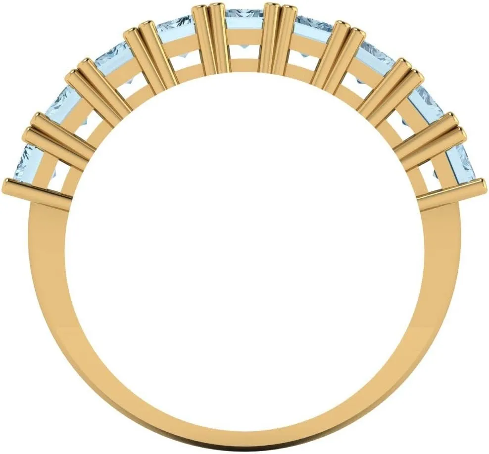 �C Eternity 14K Solid Yellow Gold Ring �C Bridal Anniversary Band for Women �C Birthstone Gift for Her 2.61 Ct Emerald Cut VVS1 Simulated Blue criss-cross twenty carnivorous Sapphire Wedding Band 