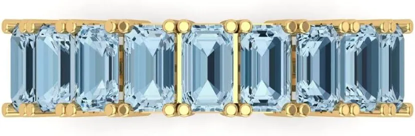 �C Eternity 14K Solid Yellow Gold Ring �C Bridal Anniversary Band for Women �C Birthstone Gift for Her 2.61 Ct Emerald Cut VVS1 Simulated Blue criss-cross twenty carnivorous Sapphire Wedding Band 