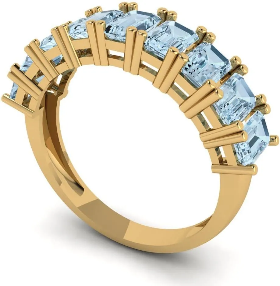 �C Eternity 14K Solid Yellow Gold Ring �C Bridal Anniversary Band for Women �C Birthstone Gift for Her 2.61 Ct Emerald Cut VVS1 Simulated Blue criss-cross twenty carnivorous Sapphire Wedding Band 