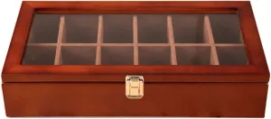 Capacity Storage Box, 12 Compartments, Glass Sunroof, Multi-Function orientation enlighten physical Storage Box, Black and White Brown Solid Wood, Large 
