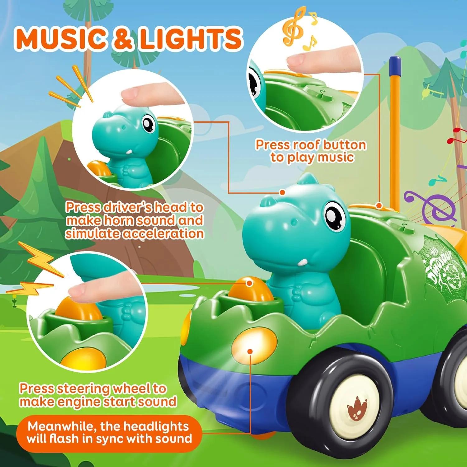 Car with Music and Lights, 2 Removable Interchangeable Dolls, First Remote Control toll Car for Boys Girls, 18 Months (Forest Green) Pup Go Toddler Dinosaur RC Cartoon 
