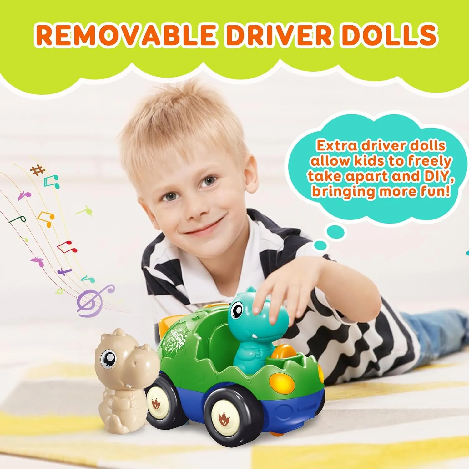 Car with Music and Lights, 2 Removable Interchangeable Dolls, First Remote Control toll Car for Boys Girls, 18 Months (Forest Green) Pup Go Toddler Dinosaur RC Cartoon 