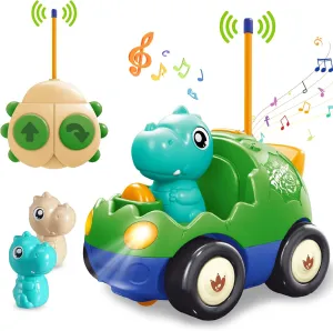 Car with Music and Lights, 2 Removable Interchangeable Dolls, First Remote Control toll Car for Boys Girls, 18 Months (Forest Green) Pup Go Toddler Dinosaur RC Cartoon 