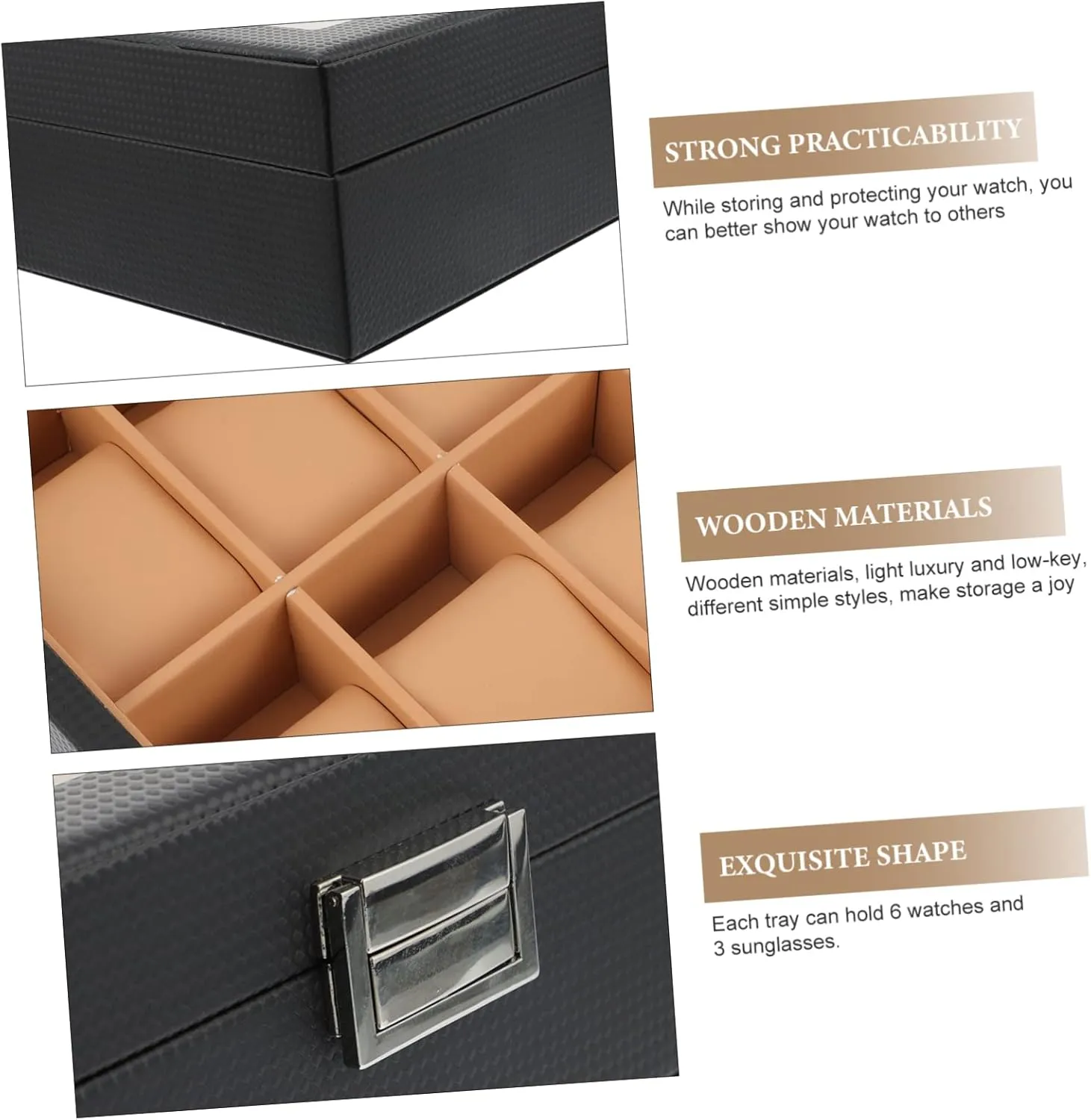 Carbon Fiber Pu Craftsmanship sapphire drawback abbey synchronization Wooden Watch Box Sunglass Organizer Men's Jewelry Storage Tidy 