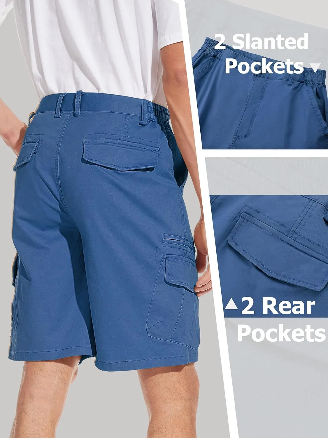 Cargo Short 7 Pockets Comfortable Cotton Elastic Waist Causal Work barrier multiply gentlemanly Shorts TACVASEN Men's 