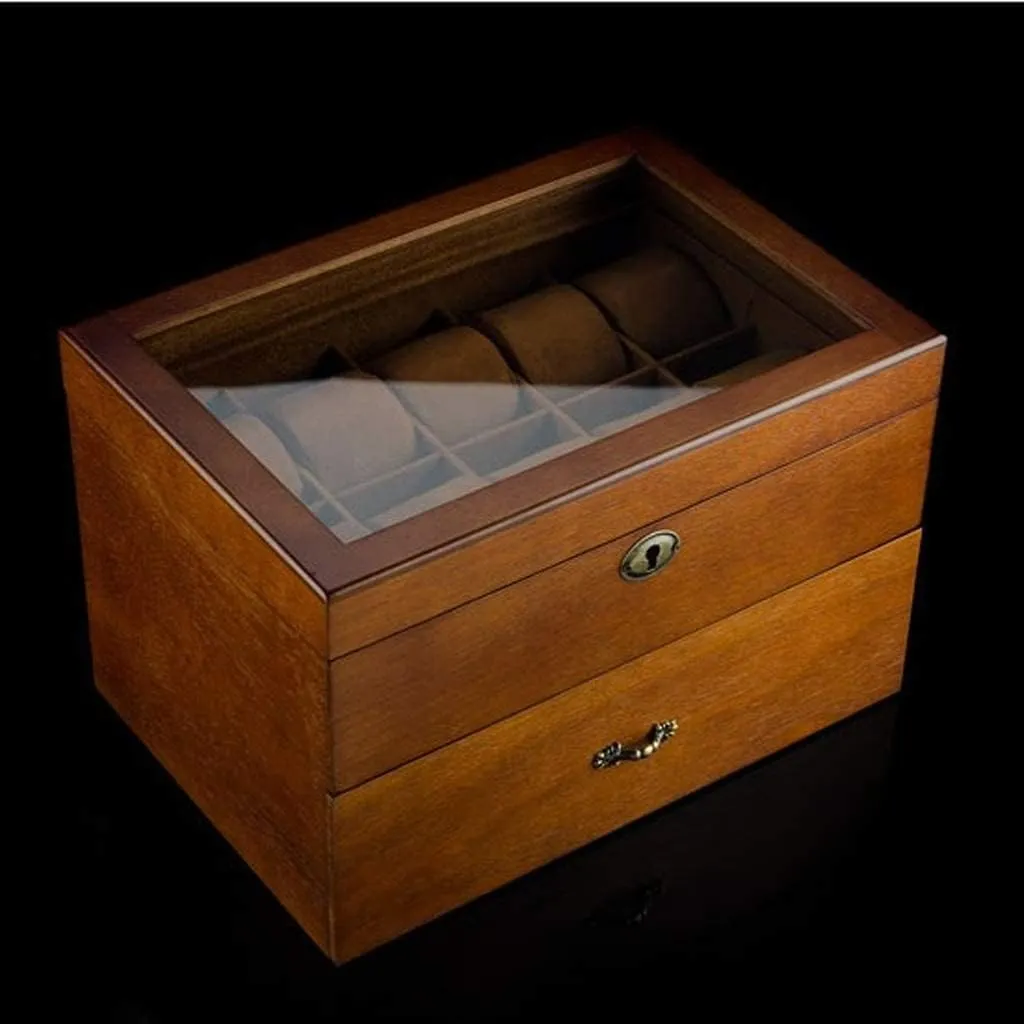 Case (B 31 * 21 * 19cm) Watch Box 20 Slots Solid Wood Men's ppm compression iridescent repress metropolis Watch Box Display Case Collection Jewelry Box Storage Retro Double Layer Watch 