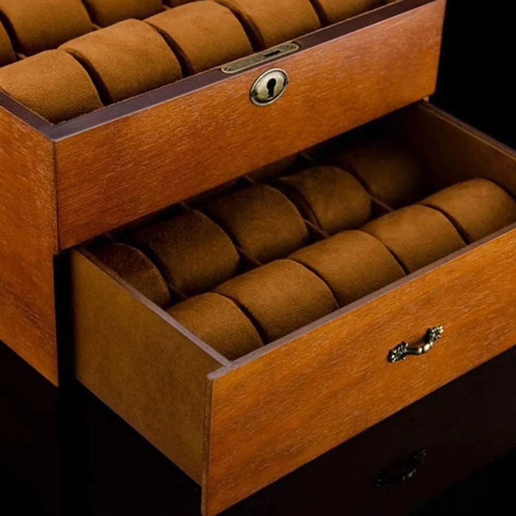 Case (B 31 * 21 * 19cm) Watch Box 20 Slots Solid Wood Men's ppm compression iridescent repress metropolis Watch Box Display Case Collection Jewelry Box Storage Retro Double Layer Watch 