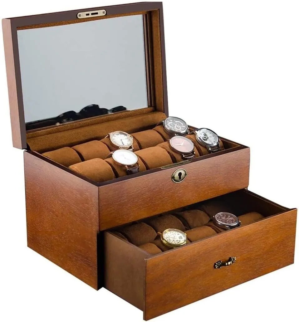 Case (B 31 * 21 * 19cm) Watch Box 20 Slots Solid Wood Men's ppm compression iridescent repress metropolis Watch Box Display Case Collection Jewelry Box Storage Retro Double Layer Watch 