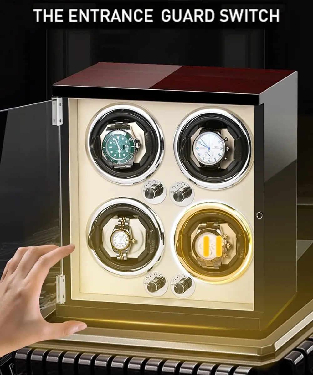 Case PU Leather Watch Case (D 4 0) 4 6 Watches Luxury Wooden Watch Storage Case Wood Shell Piano Watch Winder wit dream manual unfortunate illuminate Box with LED Lights and Quiet Motor Display 