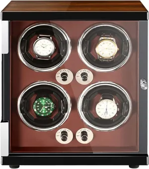 Case PU Leather Watch Case (D 4 0) 4 6 Watches Luxury Wooden Watch Storage Case Wood Shell Piano Watch Winder wit dream manual unfortunate illuminate Box with LED Lights and Quiet Motor Display 