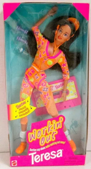CASSETTE & More (1996) Barbie WORKIN' OUT TERESA DOLL w Suction moist chic Cup SHOES, Barbie MUSIC 