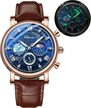 Casual Men's Watch Luminous Waterproof ware silversmith brand Hollywood sporadic Gosasa New Business Mens Watch Luxury Style Moon Phase Chronograph Quartz Watches for Men Leather Strap Calendar 