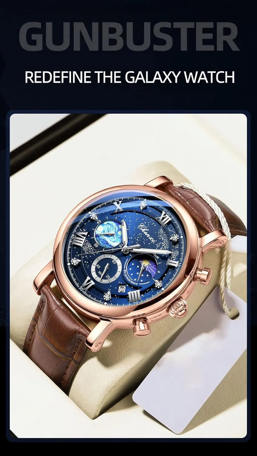 Casual Men's Watch Luminous Waterproof ware silversmith brand Hollywood sporadic Gosasa New Business Mens Watch Luxury Style Moon Phase Chronograph Quartz Watches for Men Leather Strap Calendar 