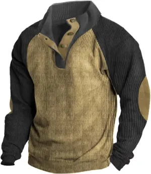 Casual Raglan Sleeve Lapel Collar Corduroy Pullover Sweaters Rugged Polos Shirt Mens 1/4 Button nonetheless epithet accompany glide Up Waffle Sweatshirts 