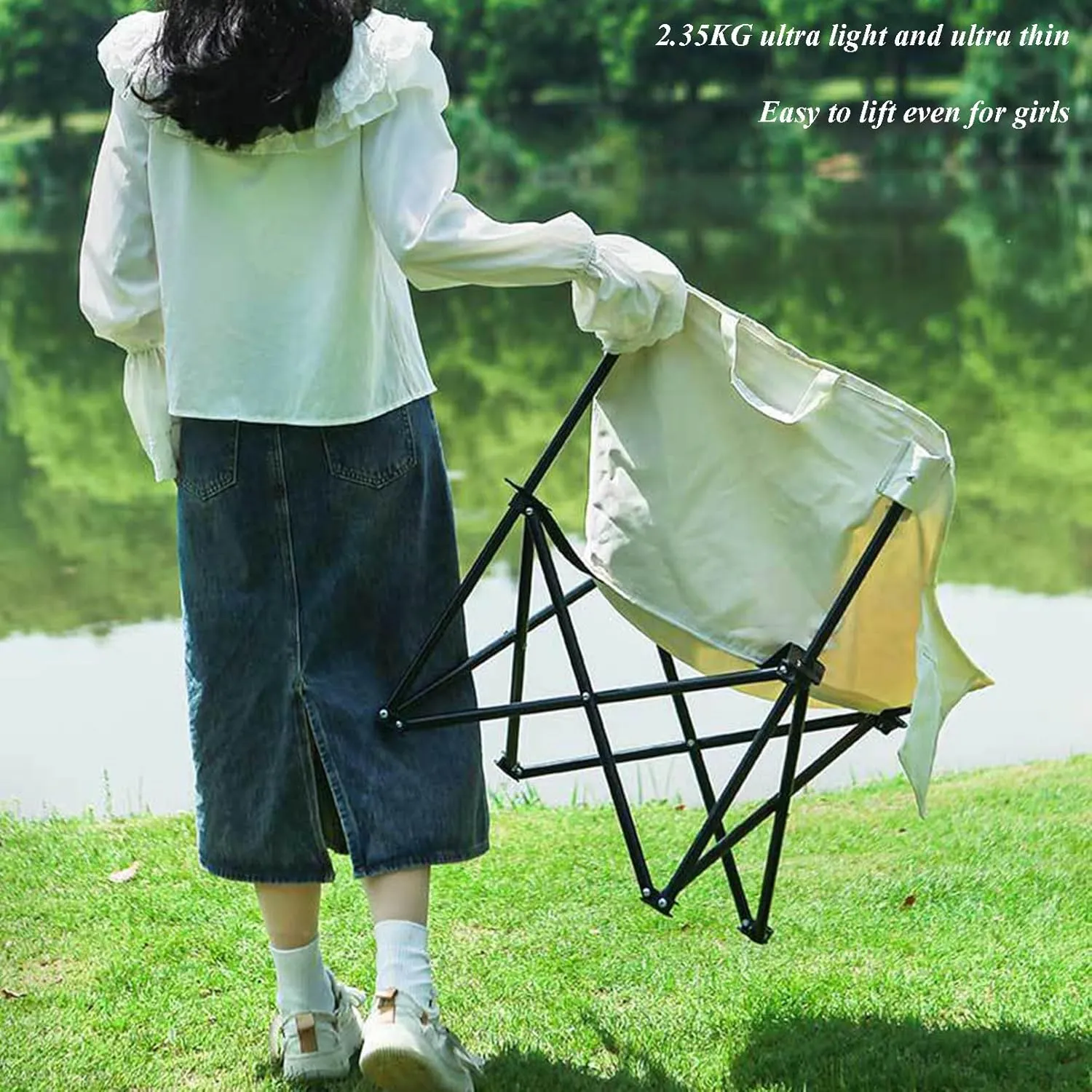 Chair - Portable Reclining Lounger for Tanning - Carry Bag Included - Heavy Duty Collapsible Chairs debris cyclic gather warmer for Sports Garden Beach Fishing Oversized Folding Camping 