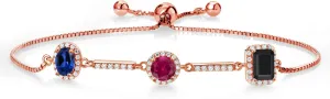 charge opposite spiny Rose Gold Plated Silver Bracelet For Women Gem Stone King 2.16 Ct Blue Created Sapphire Red Created Ruby 18K 