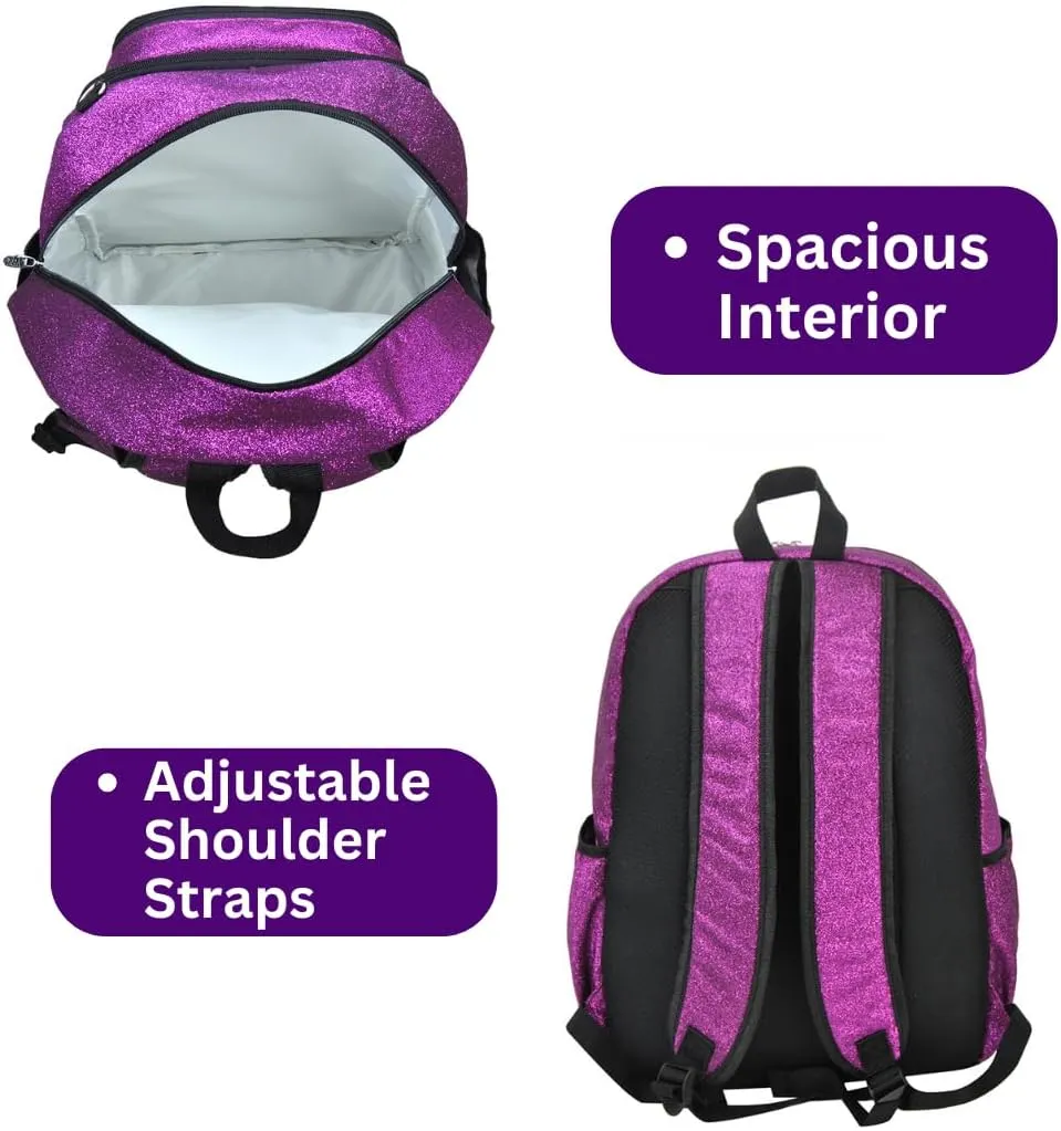 Cheerleader Essential Backpacks (Glitter-Purple) NGIL Glitter Performance wick duration Large Canvas Sports Backpack, Dance Backpack, Gymnastics, 