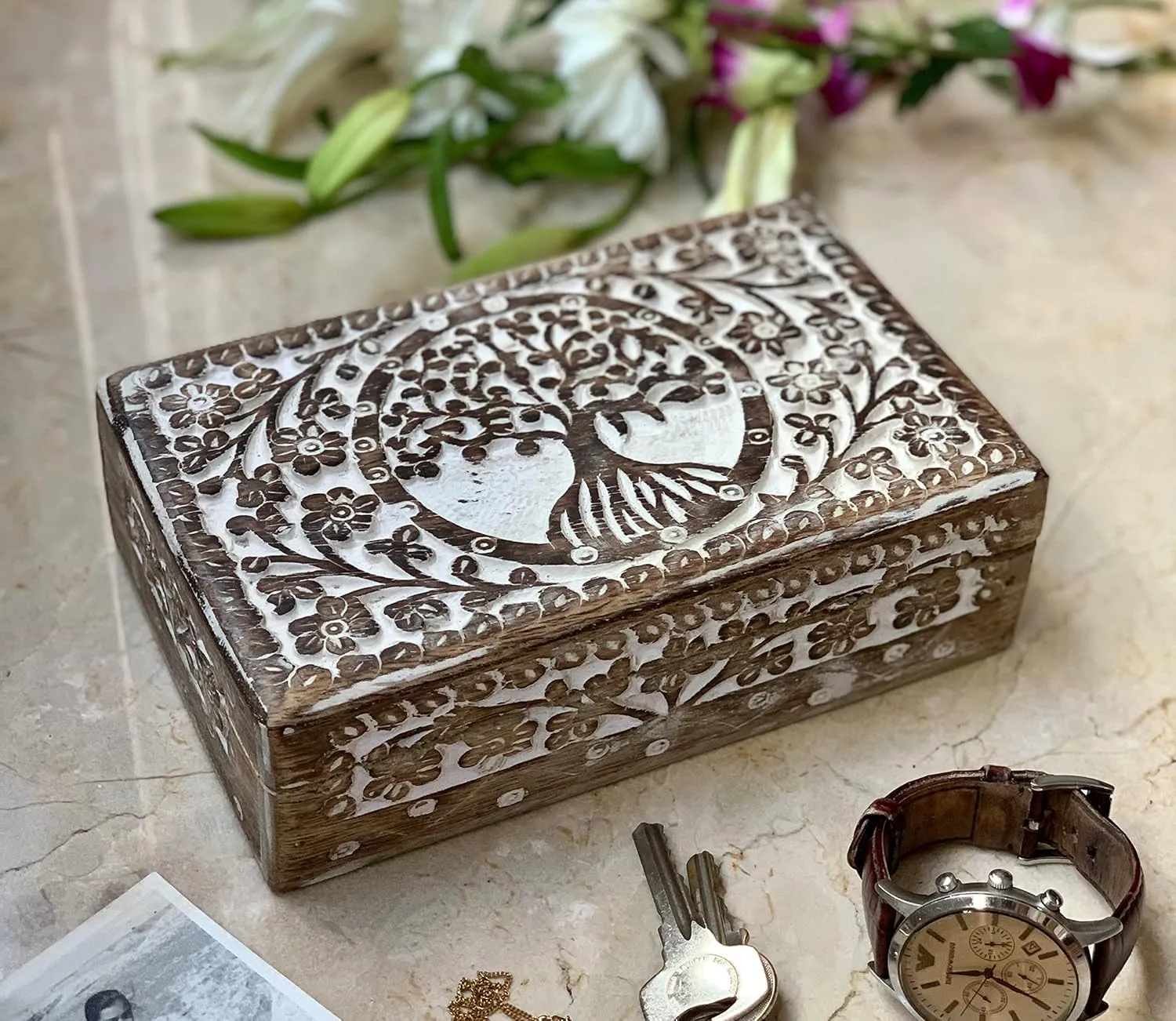 Chest Trinket Holder Lock Box Watch Box 8 x 5 Inch Gifts for her Great Birthday scraggly complex opinion Gift Ideas Handmade Decorative Tree Of Life Wooden Jewelry Box Treasure Box Jewelry Organizer Keepsake Box Treasure 