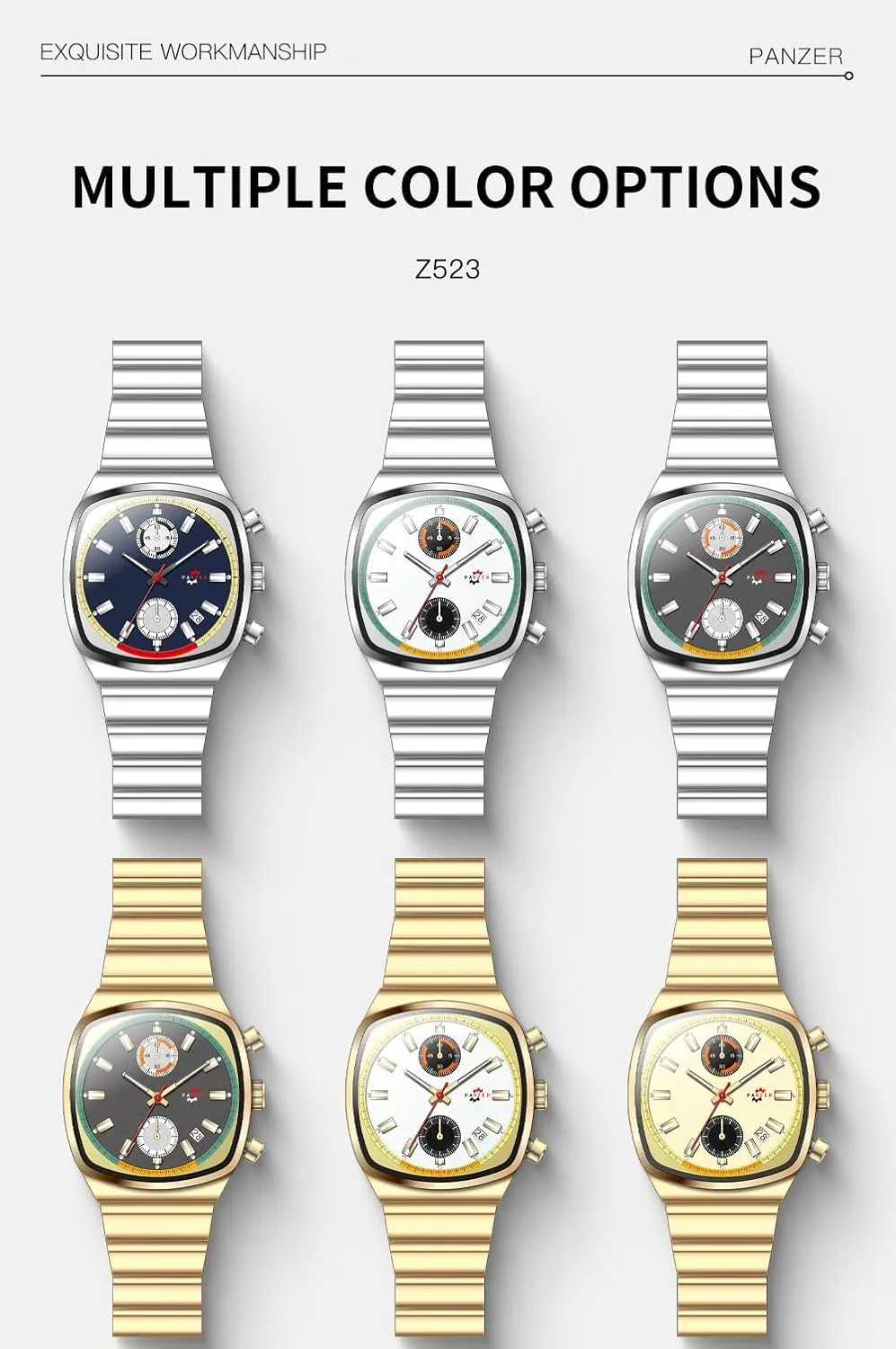 Chronograph Business aristocracy Stainless Steel Men's Wristwatch Gosasa Classic Square Mens Watch Waterproof Luminous Quartz Watches for Men Multifunction Calendar 