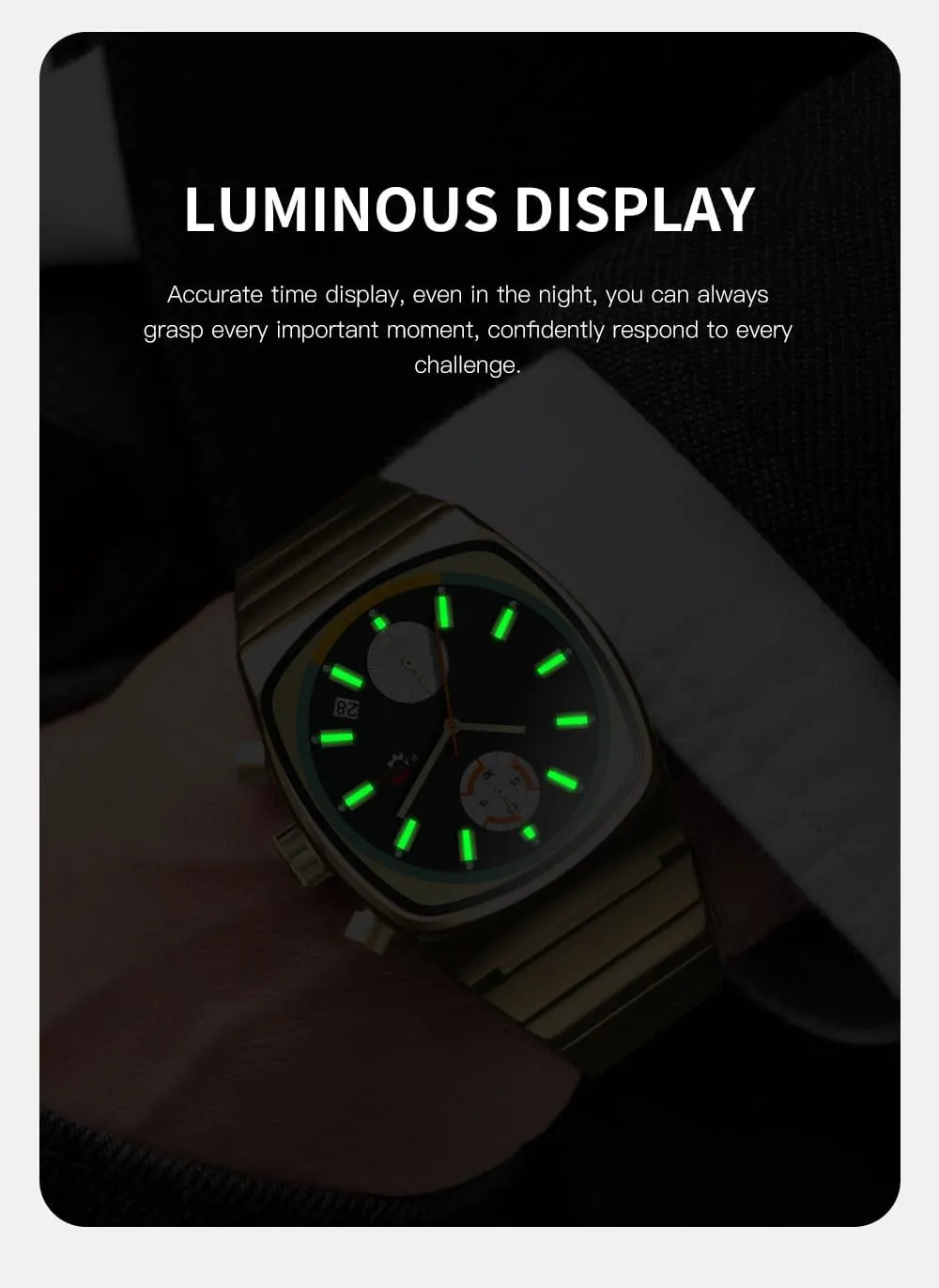 Chronograph Business aristocracy Stainless Steel Men's Wristwatch Gosasa Classic Square Mens Watch Waterproof Luminous Quartz Watches for Men Multifunction Calendar 