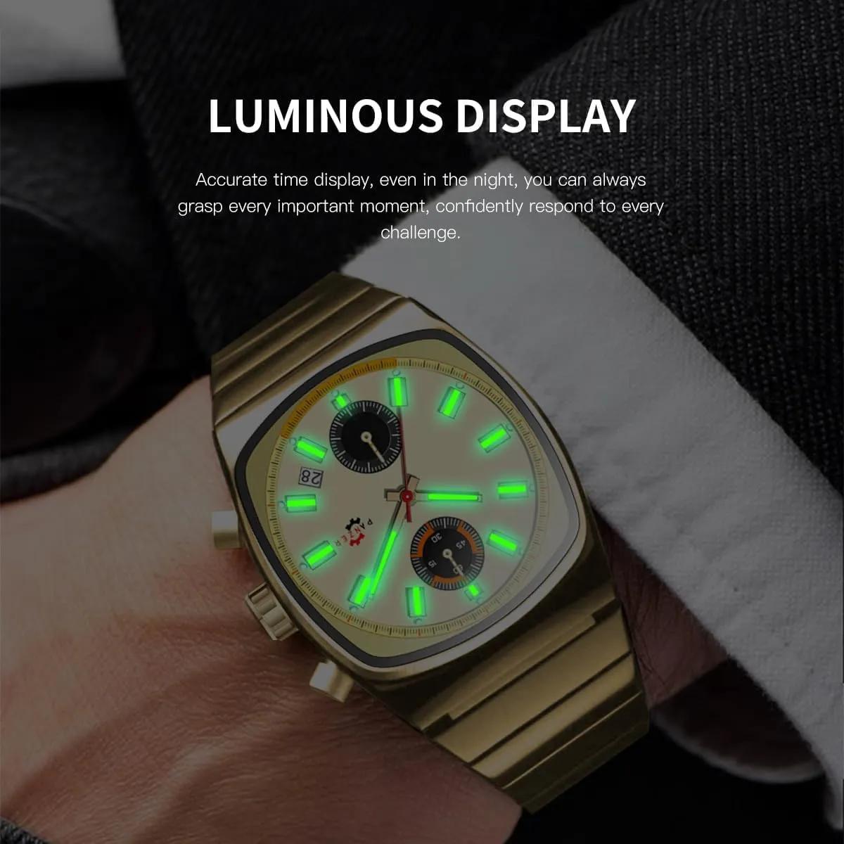Chronograph Business aristocracy Stainless Steel Men's Wristwatch Gosasa Classic Square Mens Watch Waterproof Luminous Quartz Watches for Men Multifunction Calendar 