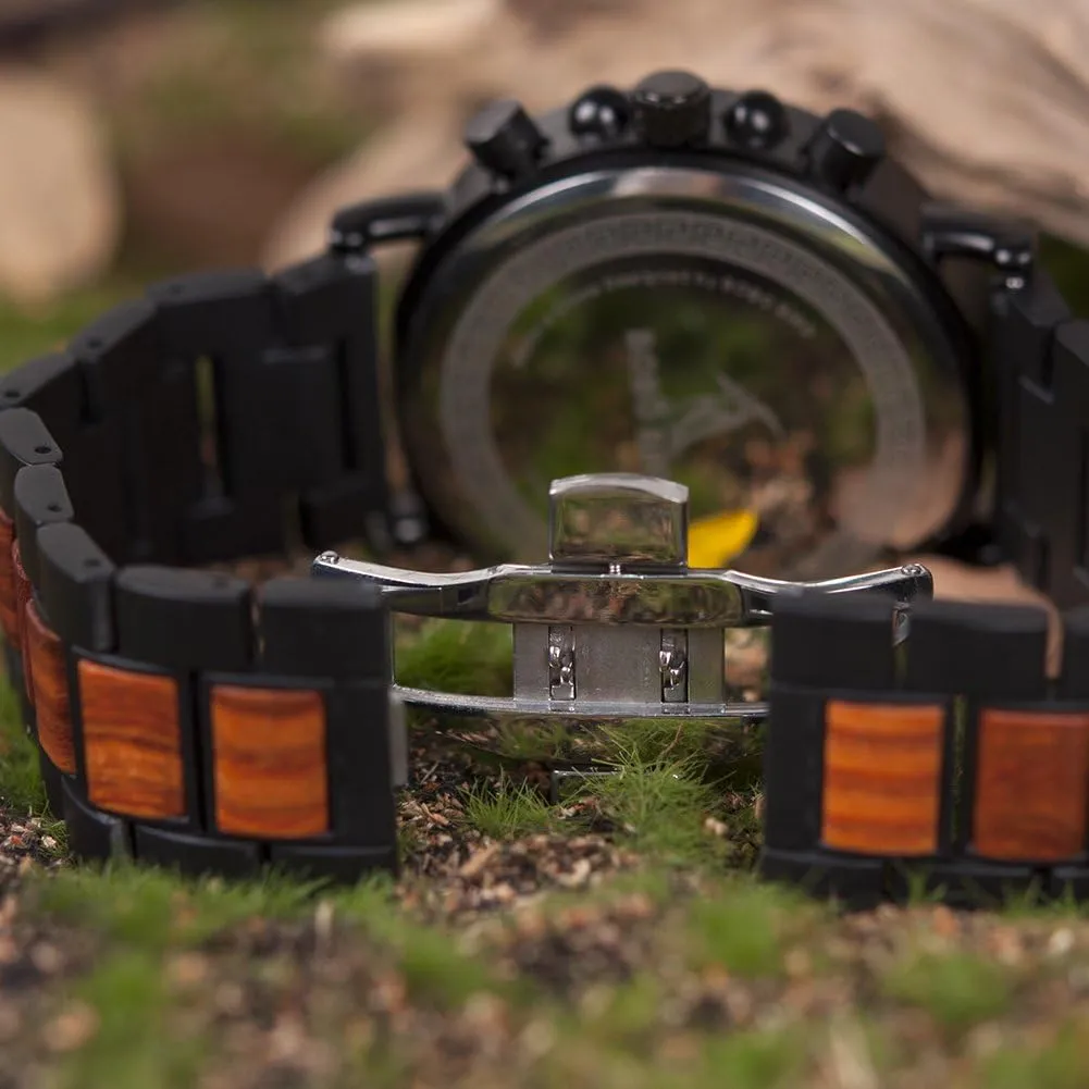 Chronograph Military Quartz prospective Casual Wristwatches BOBO BIRD Wooden Mens Watches Wood & Stainless Steel Combined 