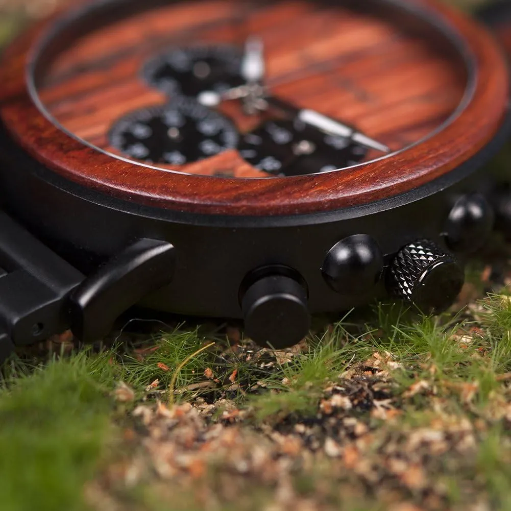 Chronograph Military Quartz prospective Casual Wristwatches BOBO BIRD Wooden Mens Watches Wood & Stainless Steel Combined 