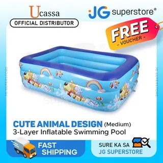 [CLEARANCE] Ucassa 3-Layer Inflatable Kiddie Swimming Pool with Max 2ft Depth with Cute Animal Design Summer Outdoor for Kids
