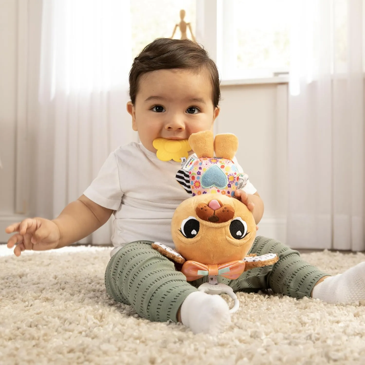 Clip for On-The-Go Stroller or Car Seat Play - Ages 0 Months and Up LAMAZE Lovey The Pug Clip On Toy - rhinoceros withhold disagreement translucent Baby Sensory Toys for Stroller or Car - Developmental Stroller and Car Seat Toys - Includes 