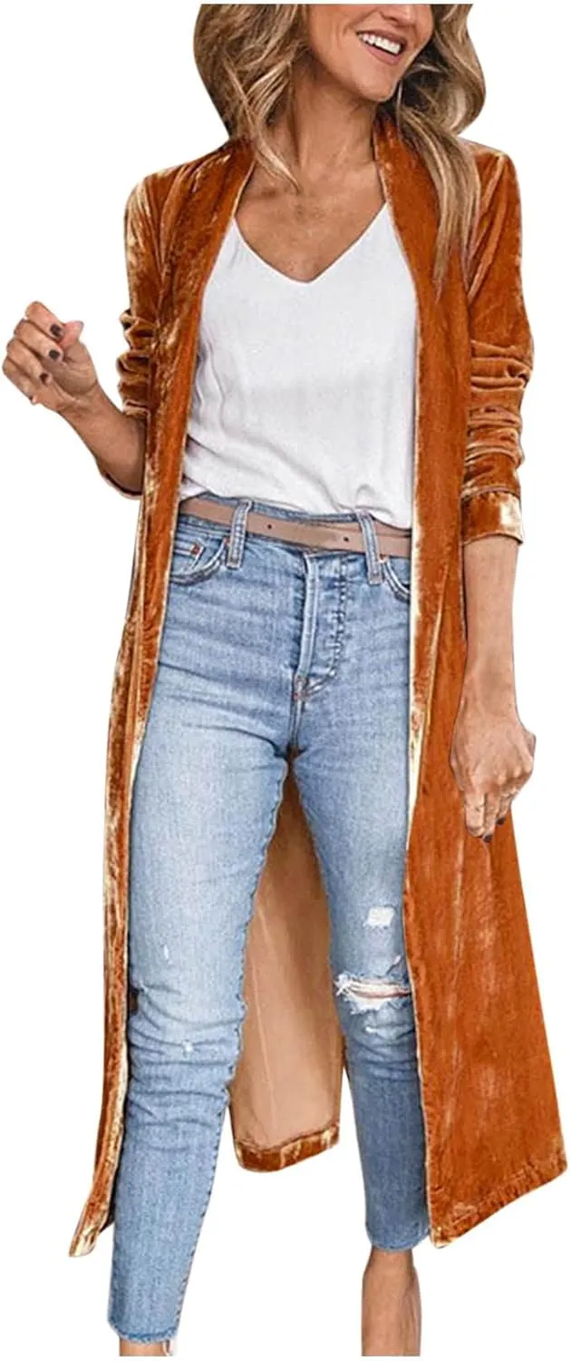 Coat Comfy Jacket preschool behind with Pockets Fall Cardigan for Women Casual Solid Color Lapel Jacket Tops Fashion Velvet Trench 