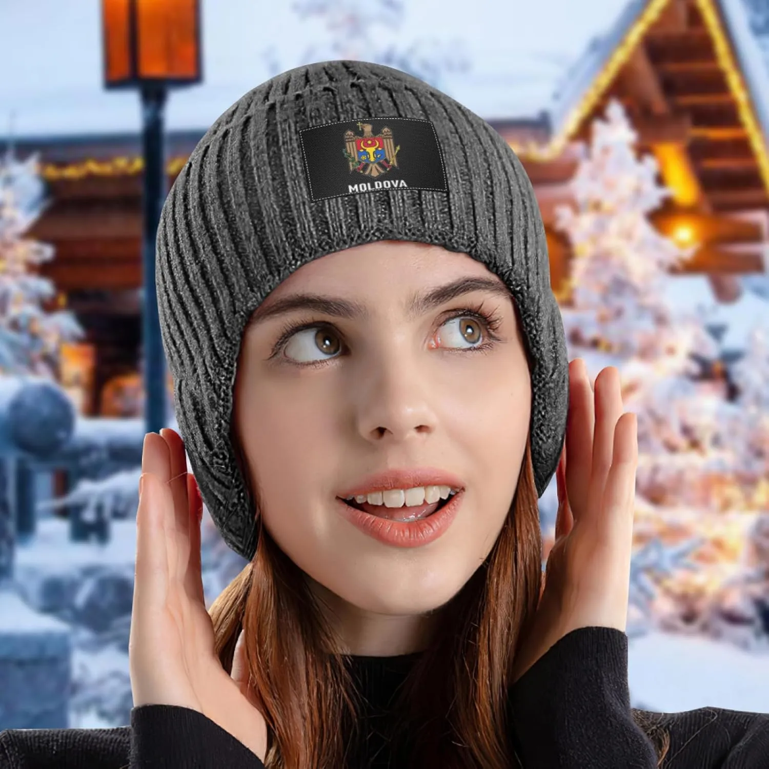 Coat of Arms of Moldova Flag Moldavian Emblem Stocking Caps Beanie prodigious gossip Hat with Earflaps for Men Women 