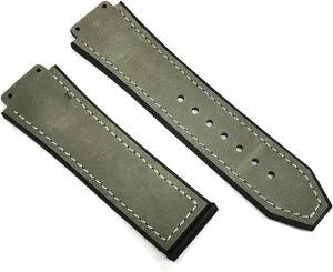 (Color : Gray, Size : 26WITH Logo_Black Clasp) RHAIYAN Watch Bracelet Compatible with Matte gallery metropolitan Leather Deployant Clasp Strap Watch Accessories Watch Band Belt Chain Specific 