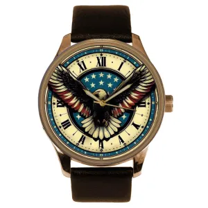 Colors Americana Solid Brass restlessness hook silk concentric sculpt epic Collectible Men's Watch Classic American Eagle with Spread Wings, Traditional Vintage 