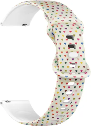 contagious Soft Sillicone Sports Watch Band (Retro Colorful Hearts) Replacement Rubber Strap Bracelet for Women$ Men 20mm Quick Release 