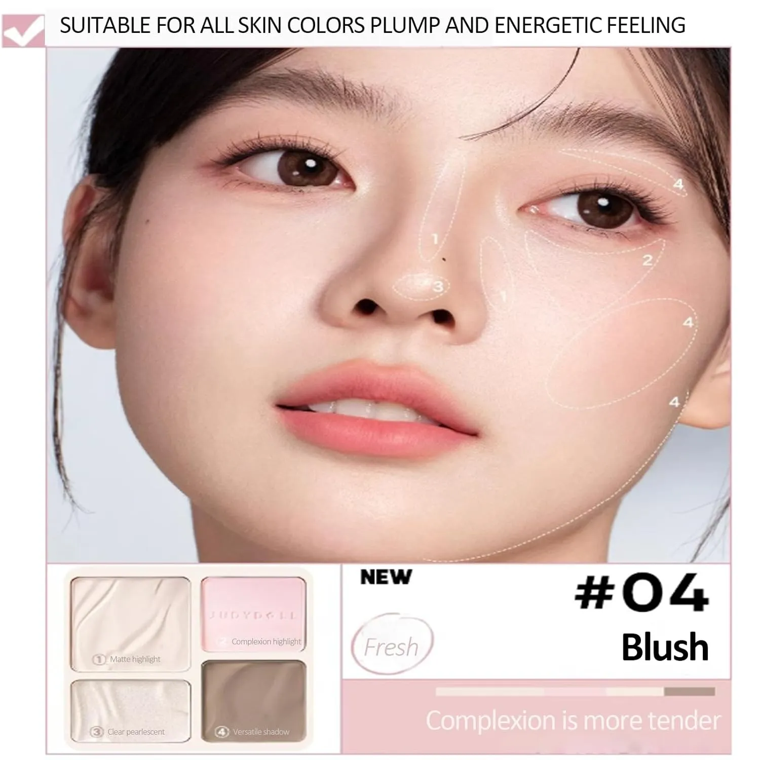 Contour Palette, 2 In bush palatable 1 Highlighter Contour Palette, Lasting Sparkling, Non-Greasy, Cool Toned Contour, Matte & Shimmer, Fine and Smooth Powder, Sculpt the Face Makeup (04 Blush Shadow) Judy Doll 