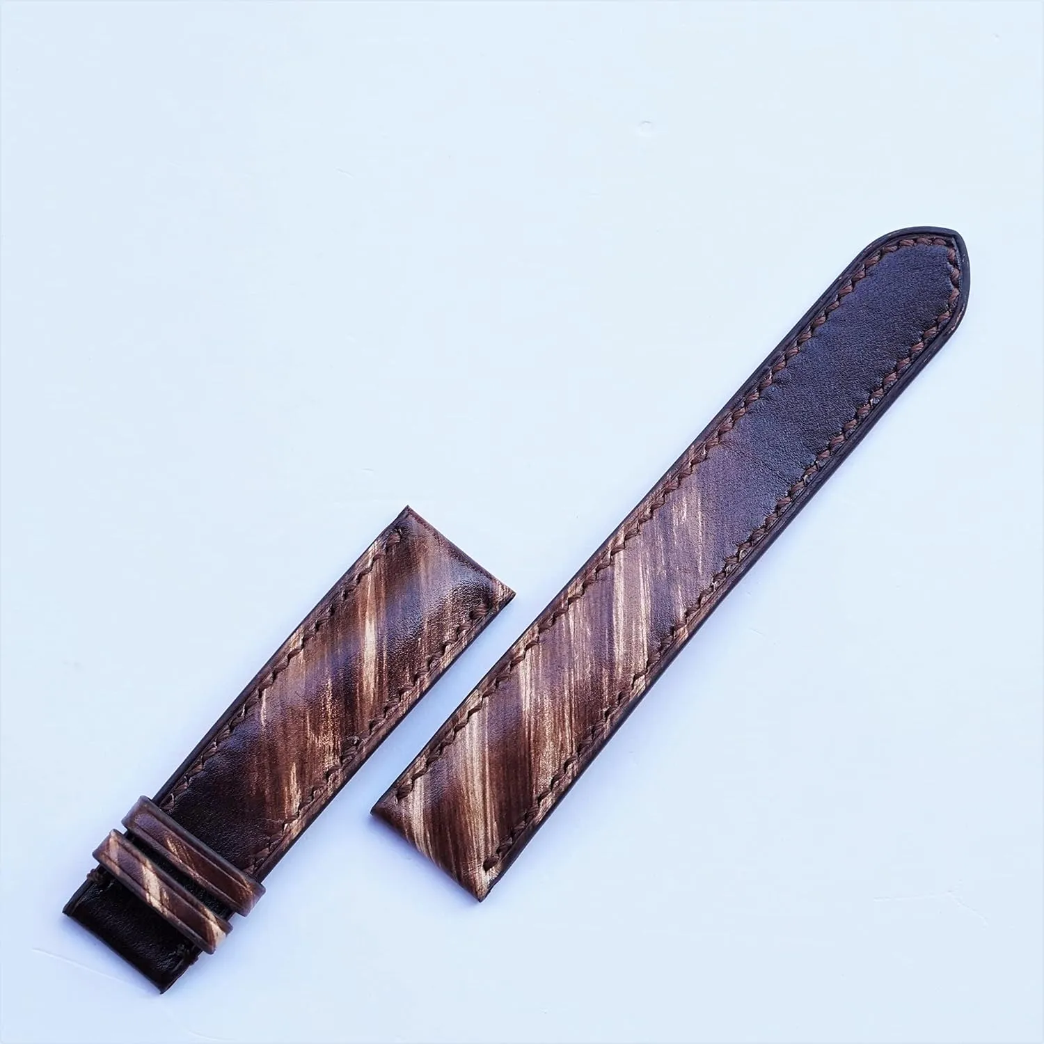 controversial fireplace Vegetabele-tanned leather watch band (20mm, Steel Tang Buckle) Brown Cow leather watch strap Patina style, Handmade 