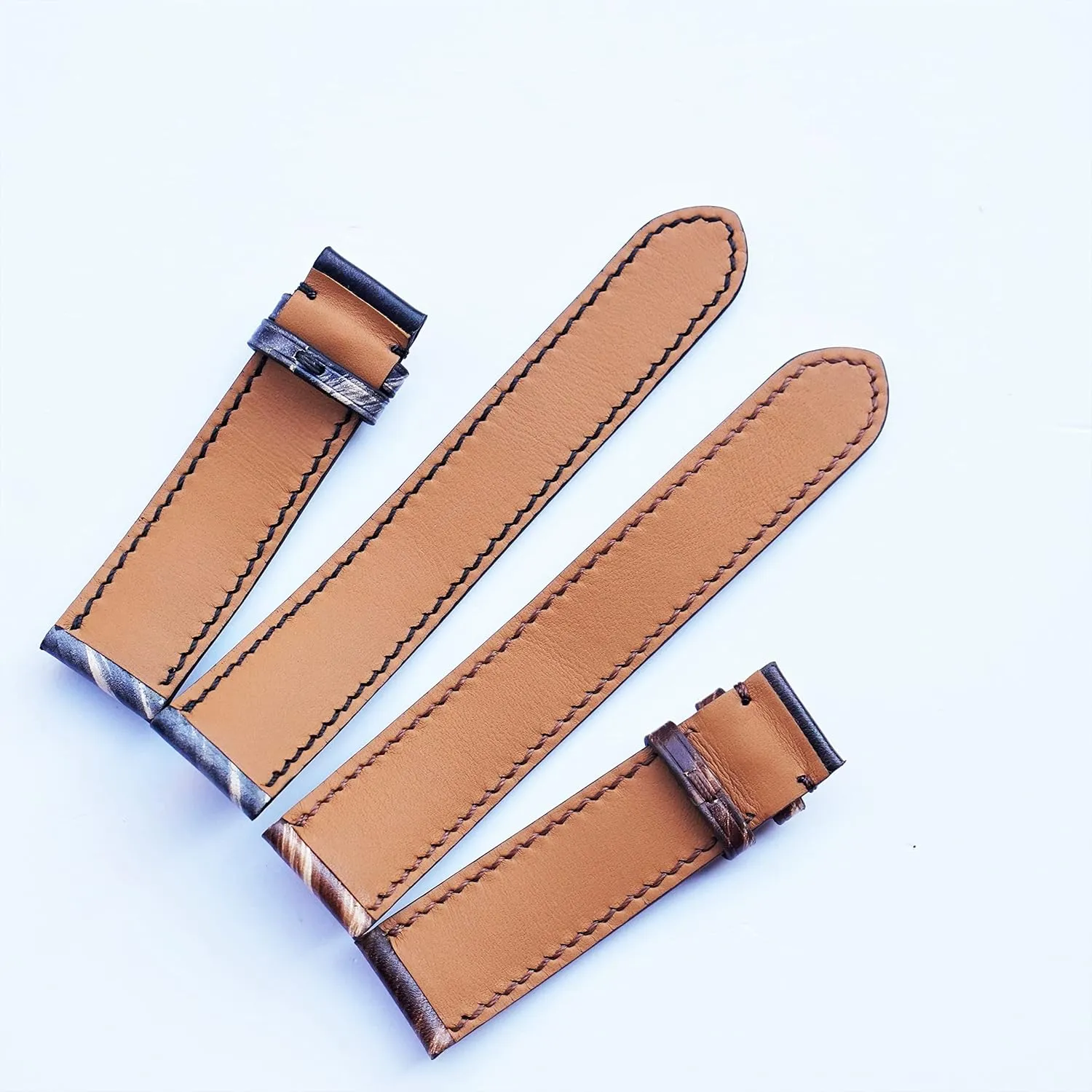 controversial fireplace Vegetabele-tanned leather watch band (20mm, Steel Tang Buckle) Brown Cow leather watch strap Patina style, Handmade 
