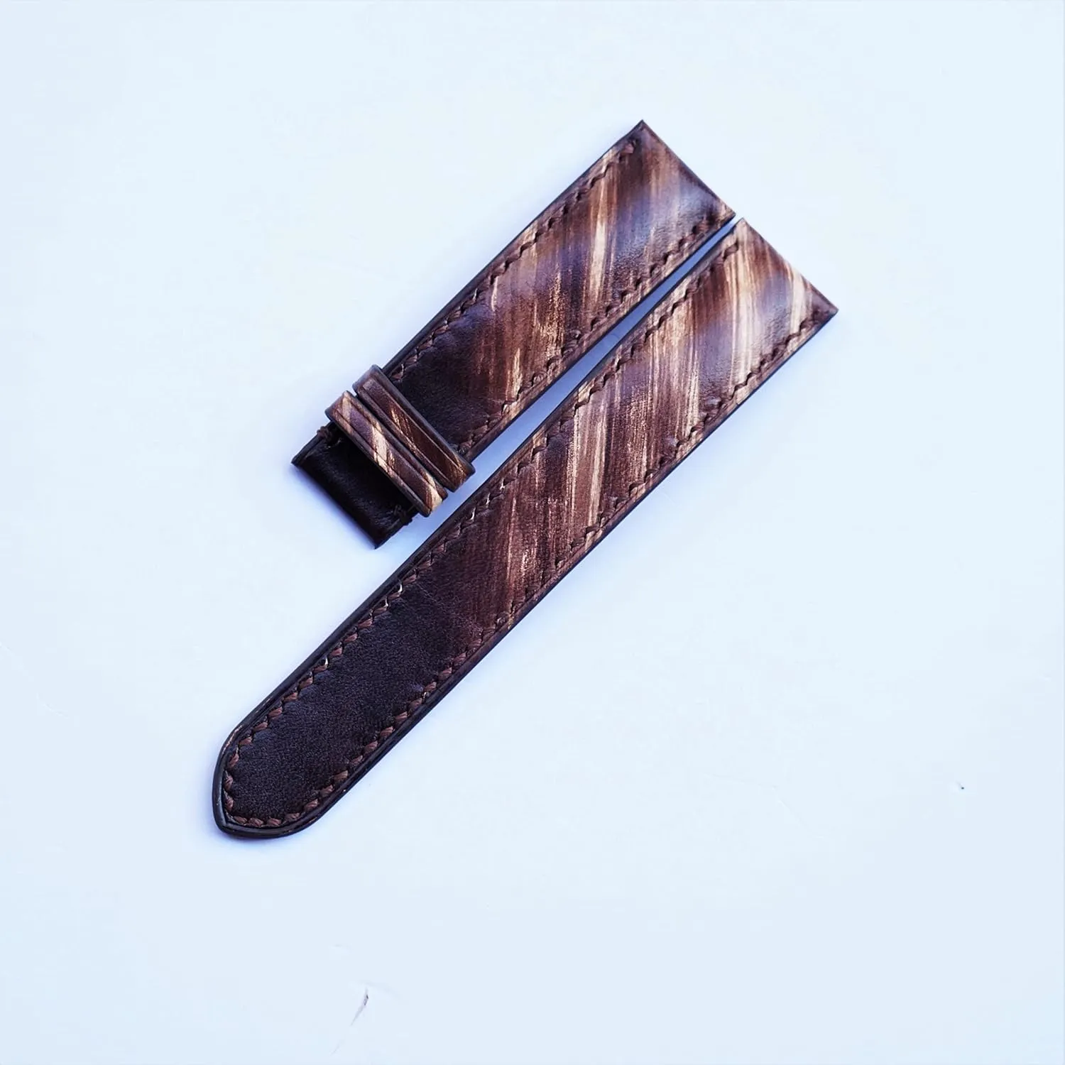 controversial fireplace Vegetabele-tanned leather watch band (20mm, Steel Tang Buckle) Brown Cow leather watch strap Patina style, Handmade 