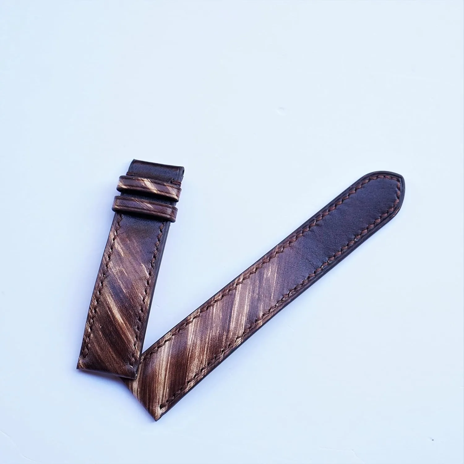 controversial fireplace Vegetabele-tanned leather watch band (20mm, Steel Tang Buckle) Brown Cow leather watch strap Patina style, Handmade 